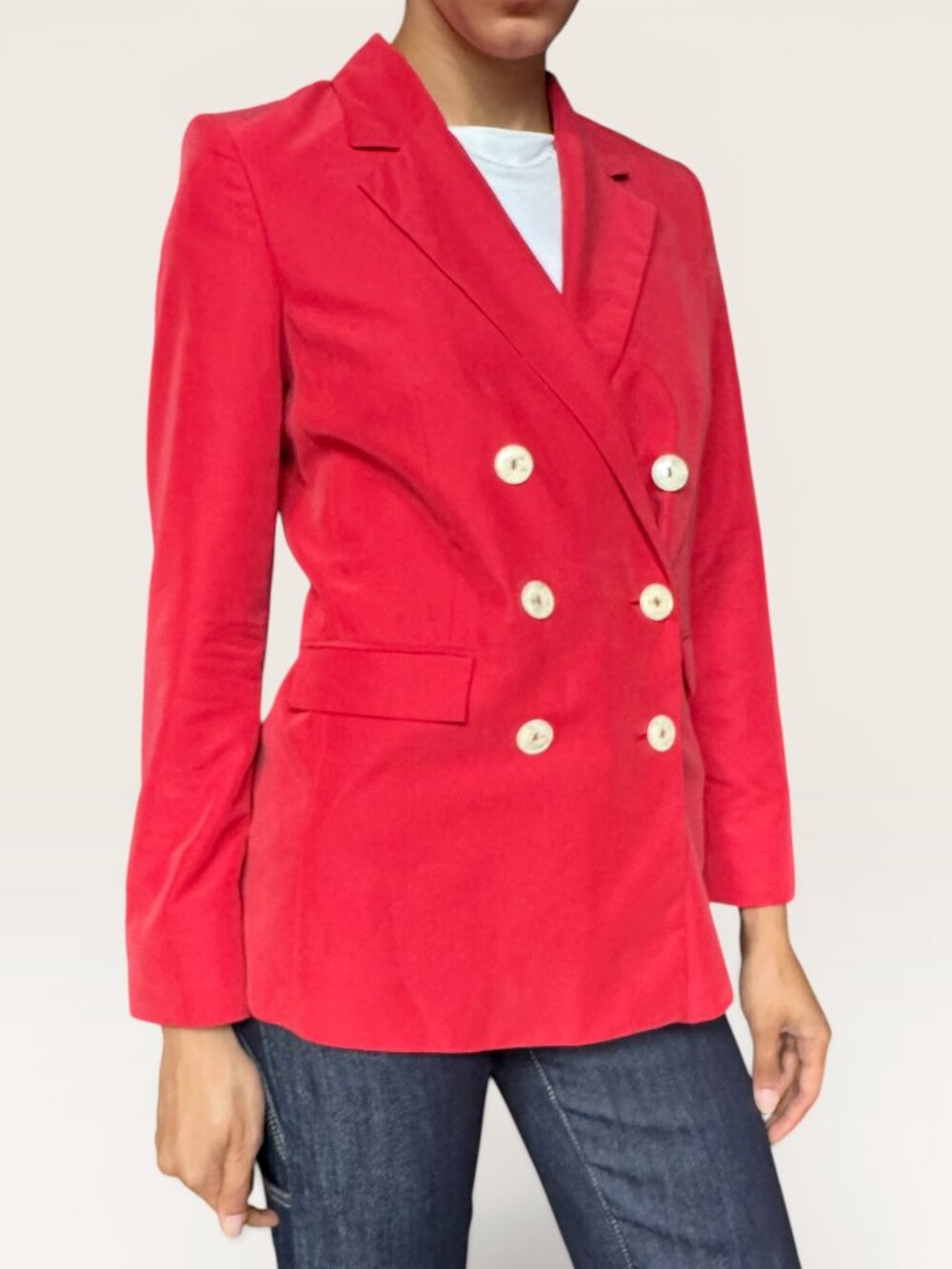Mango Cherry Red Double-Breasted Blazer Sz 2 Tailored Power Jacket Office Chic